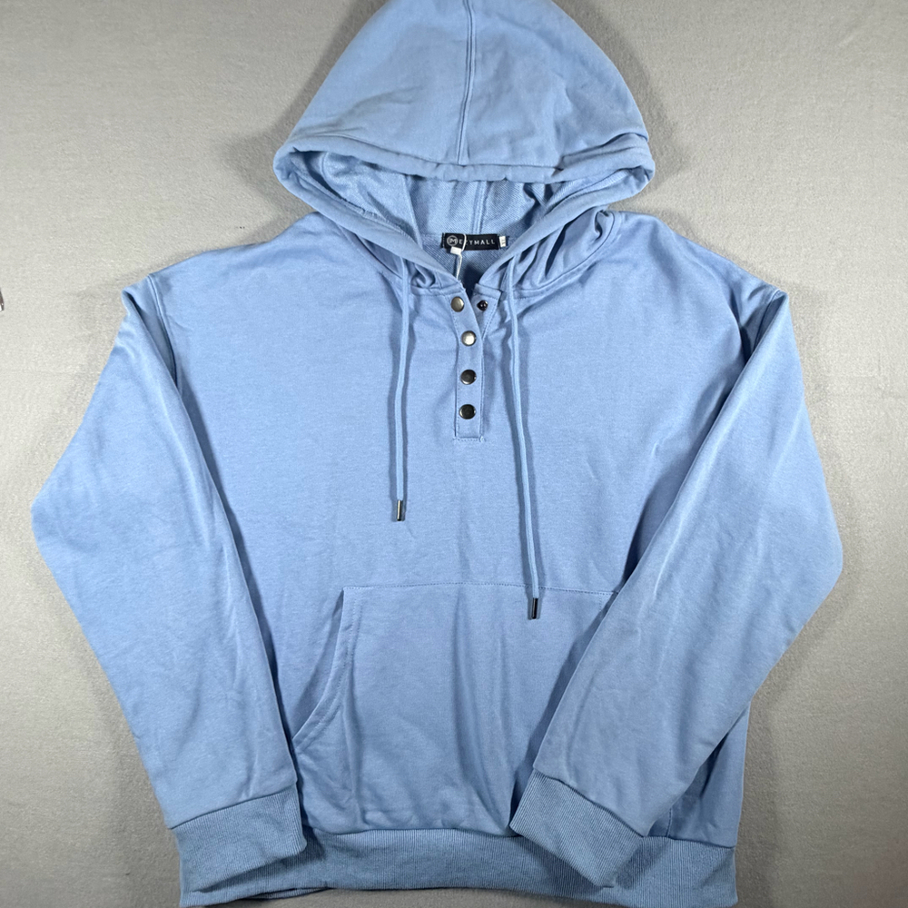 Ezymall Hoodie Womens XL Light Blue Snap Button Pullover NWT